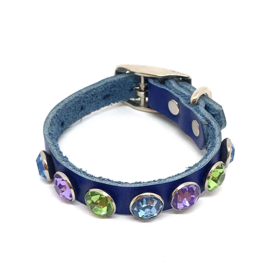 Dog Collar - XS-S - Blue with Multicolor Gems by Greenbelts