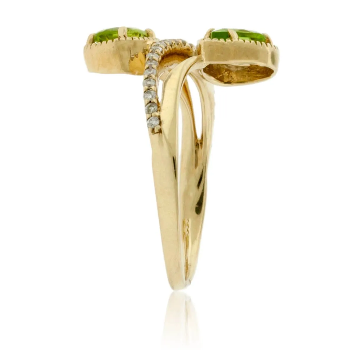 Double Pear Shaped Peridot and Diamond Bypass Ring