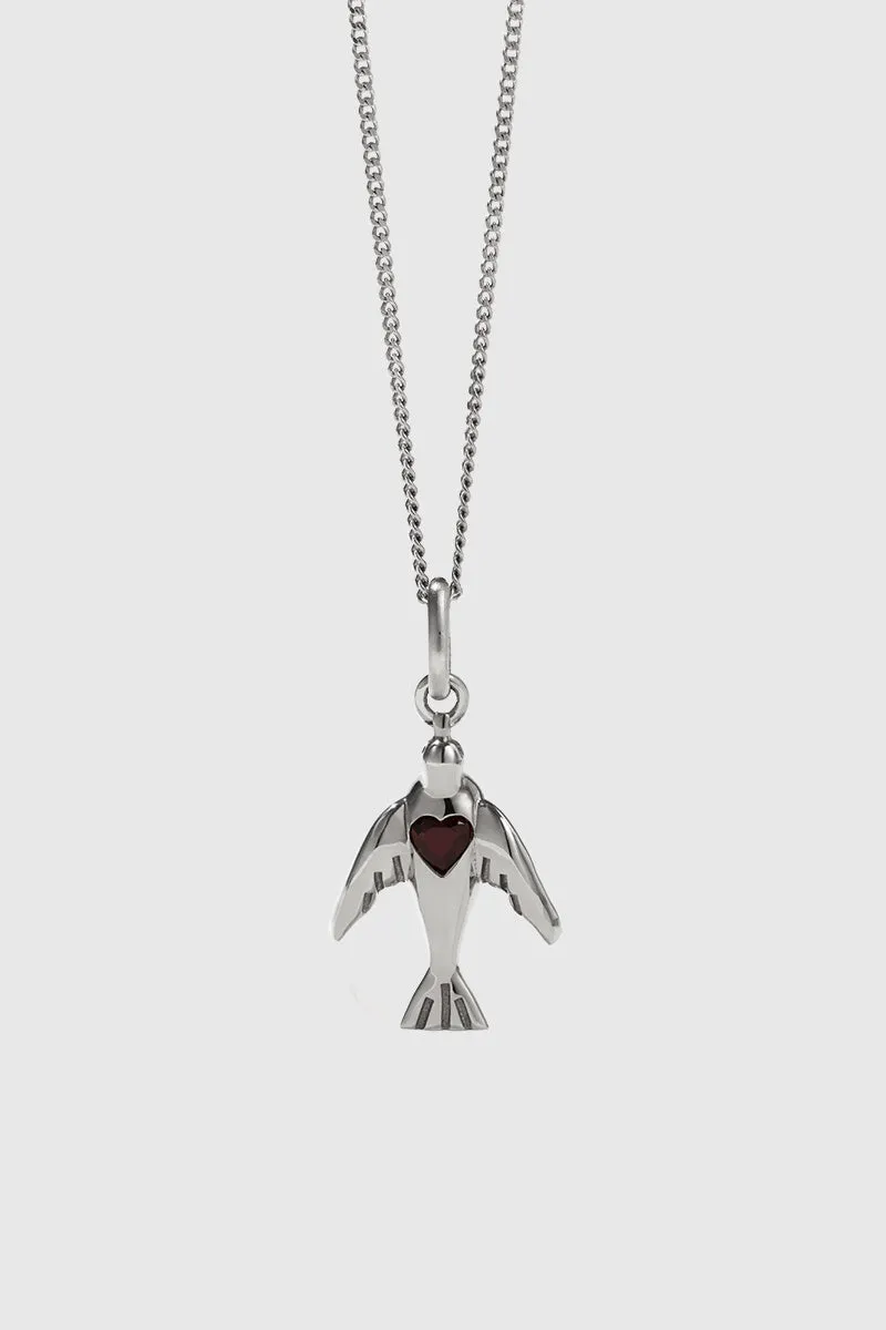 Dove & Heart Charm Necklace - Sterling Silver