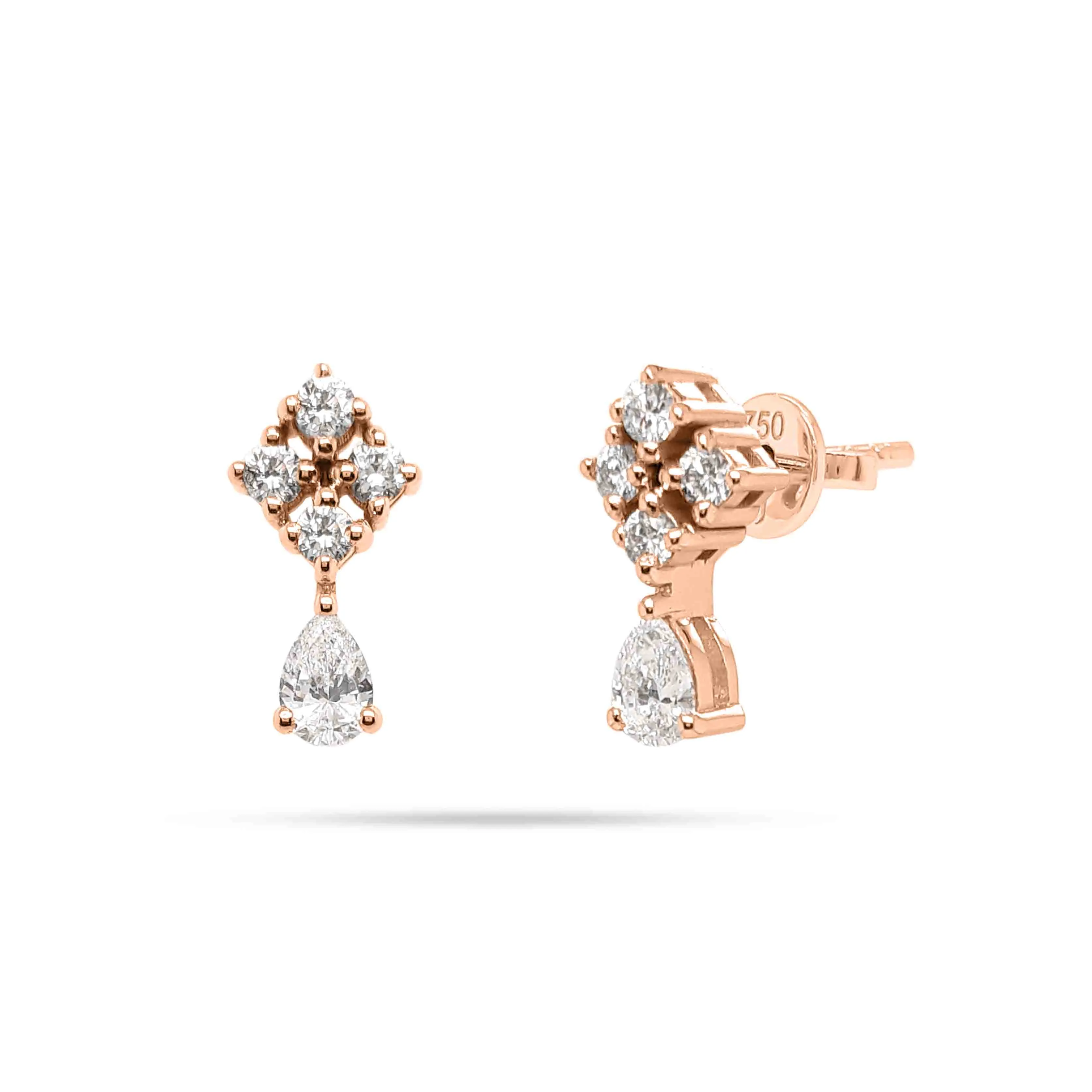 Drop Pear Round Diamond Earrings