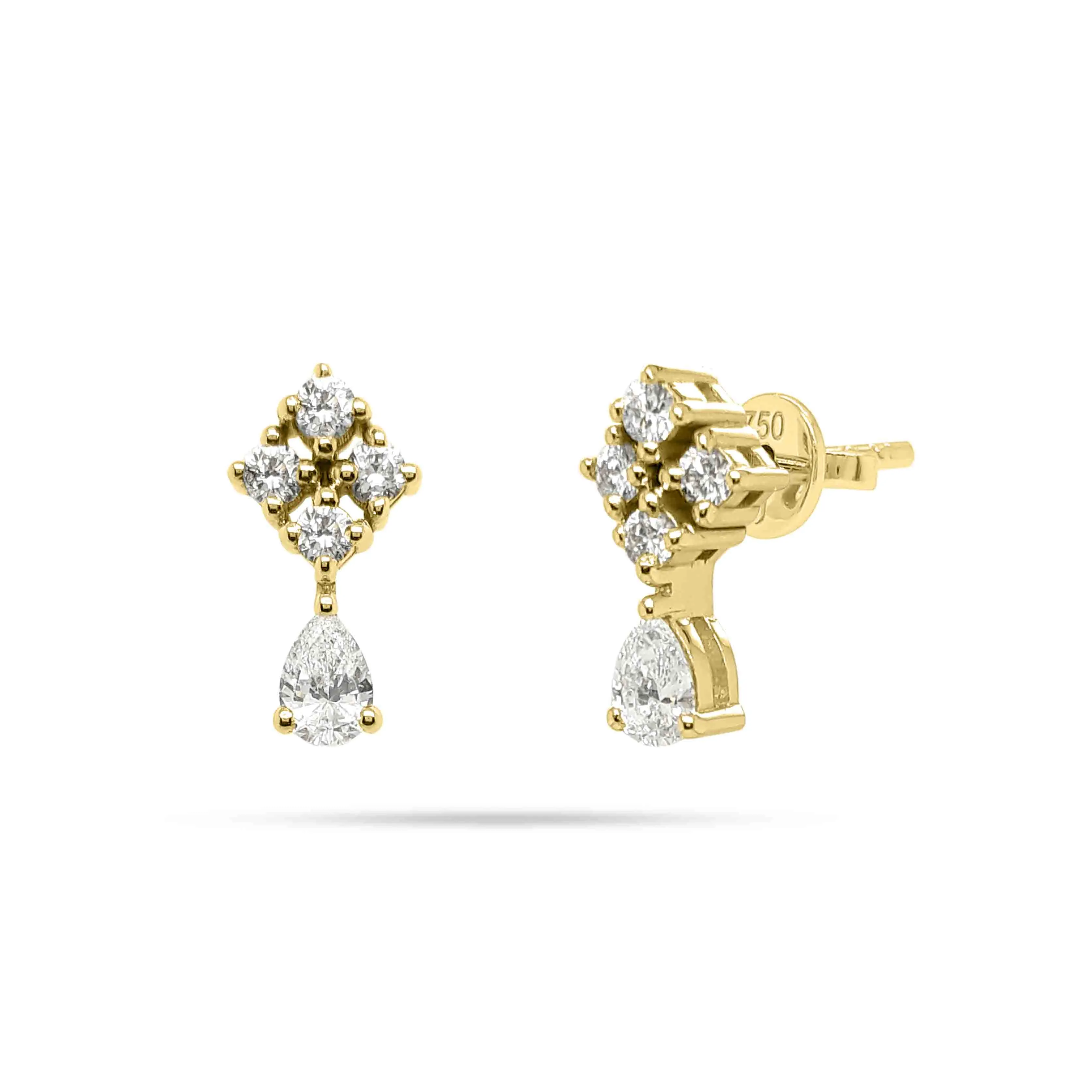 Drop Pear Round Diamond Earrings