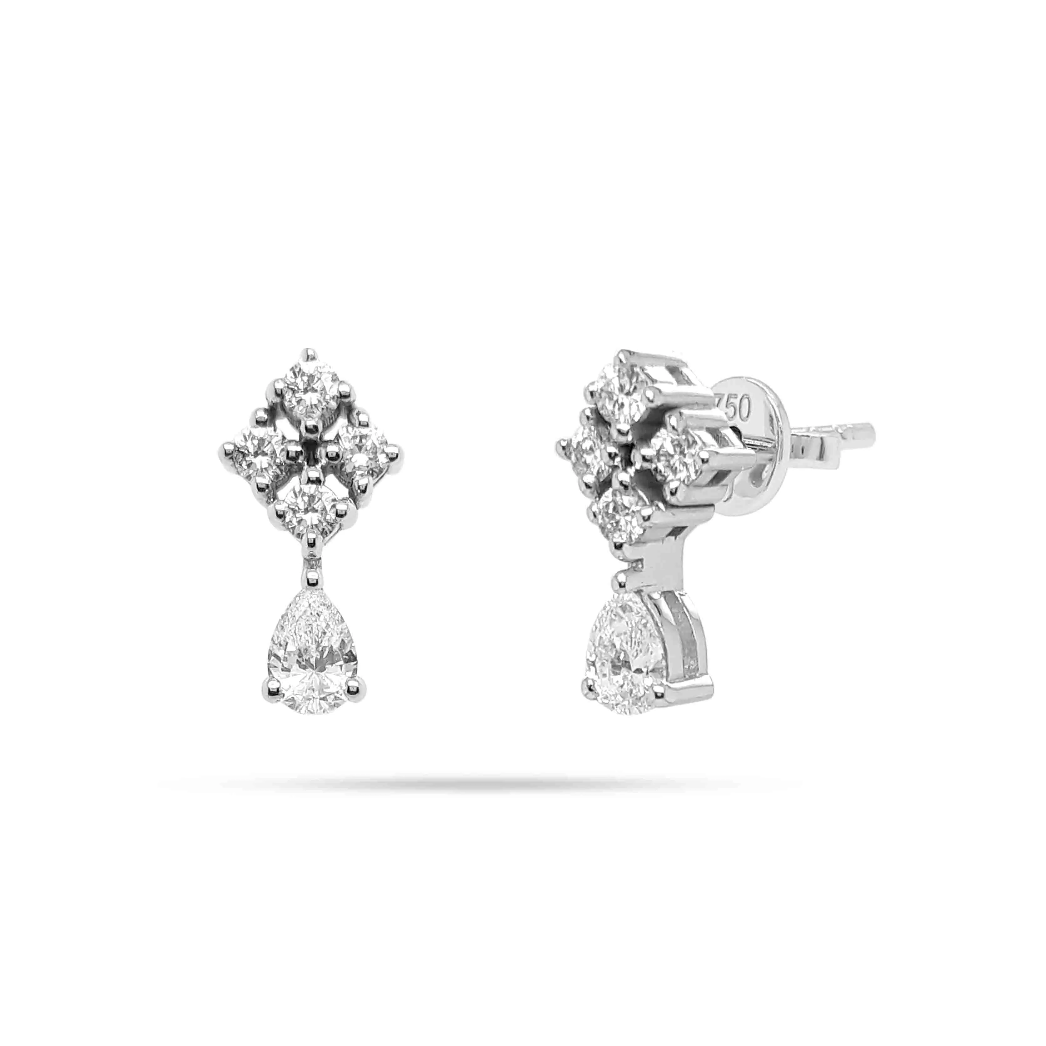 Drop Pear Round Diamond Earrings