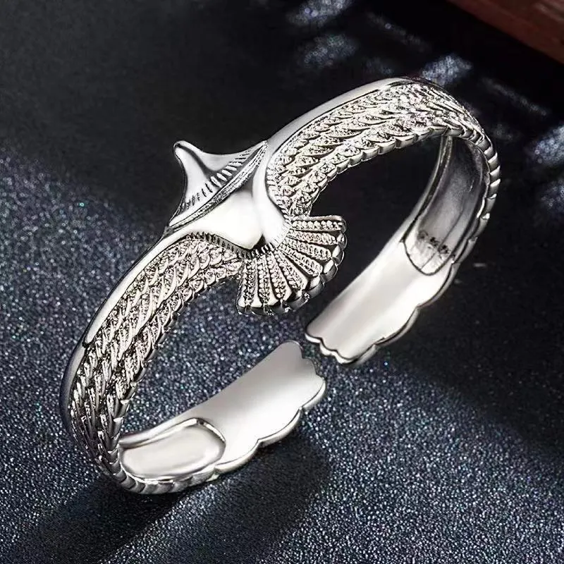 Eagle Locomotive Chain Exquisite Sterling Silver Solid Men's Bracelet.