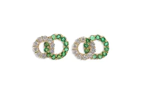 Earrings 18kt Gold Twin Open Circle Studs Gemstones & Diamonds
