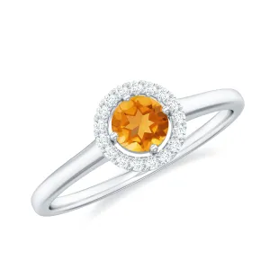 Elegant Citrine Promise Ring with Diamond Halo