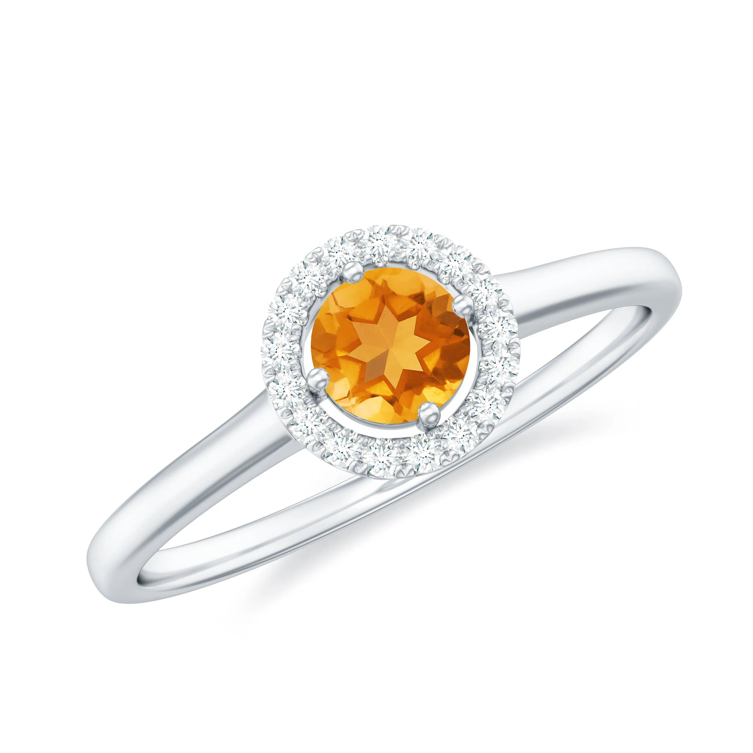 Elegant Citrine Promise Ring with Diamond Halo