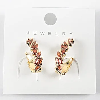 Elegant Diagonal Sharp Edge Citrine Design Gold Tone Hoop Brass Earrings