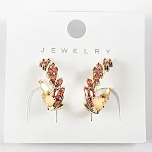 Elegant Diagonal Sharp Edge Citrine Design Gold Tone Hoop Brass Earrings