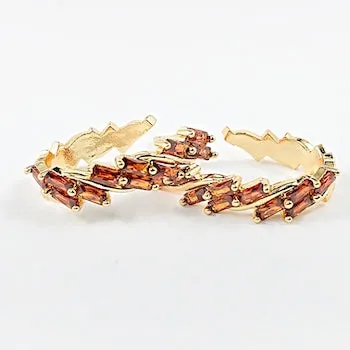 Elegant Diagonal Sharp Edge Citrine Design Gold Tone Hoop Brass Earrings