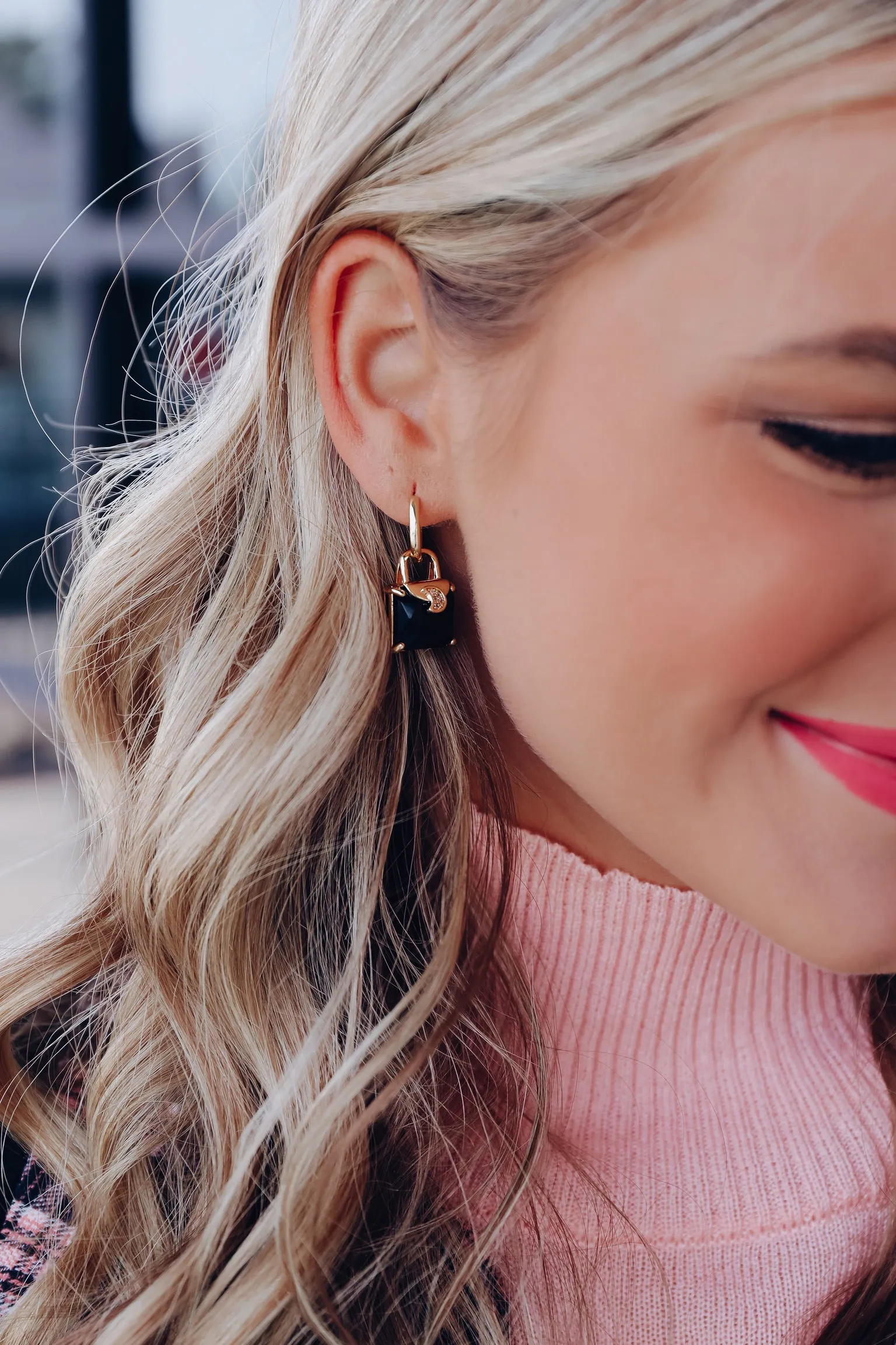 Emerald Cut Huggie Earrings - Black
