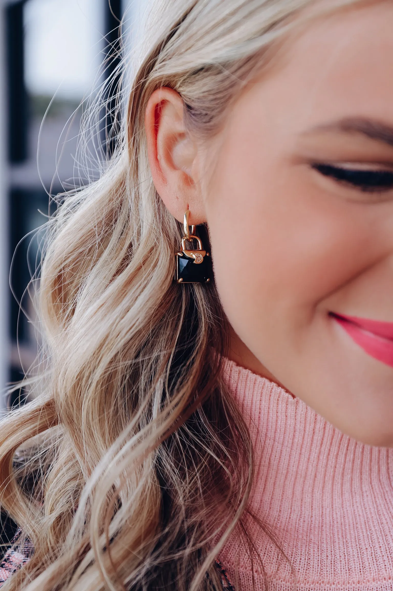 Emerald Cut Huggie Earrings - Black
