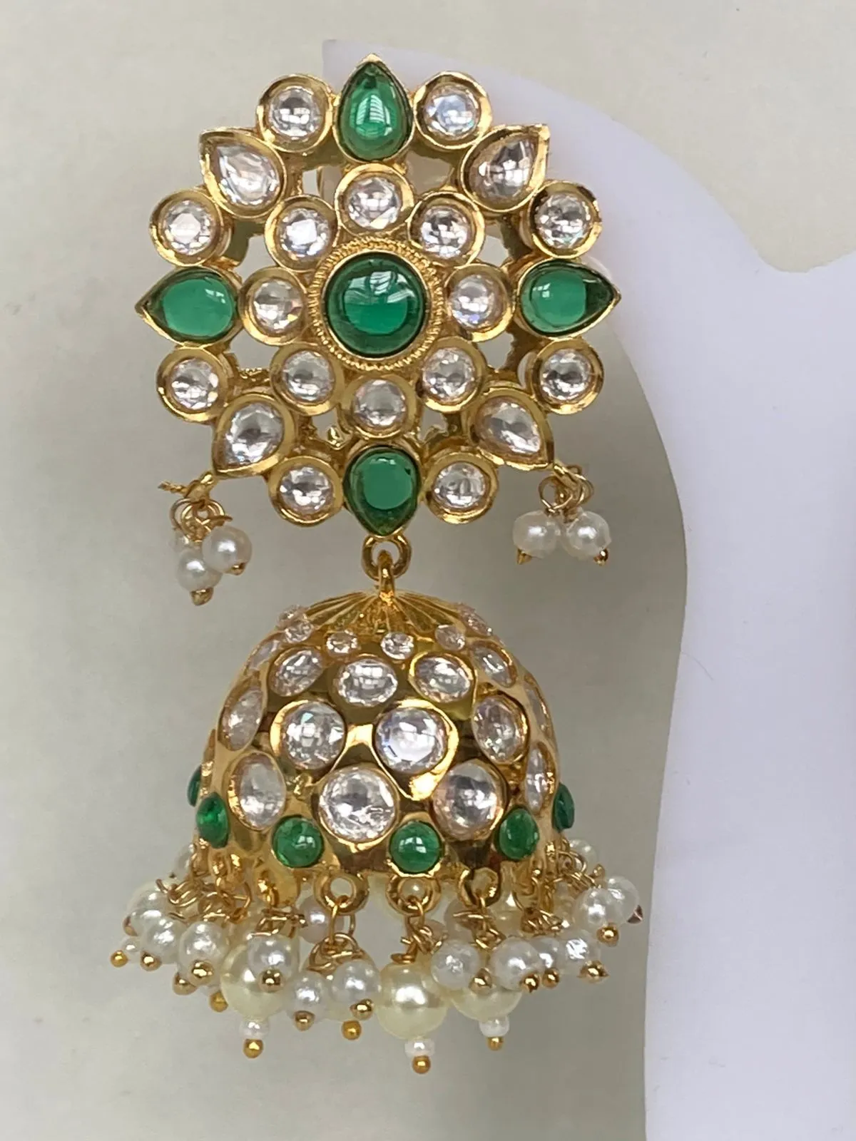 Emerald Kundan Work Jhumkas