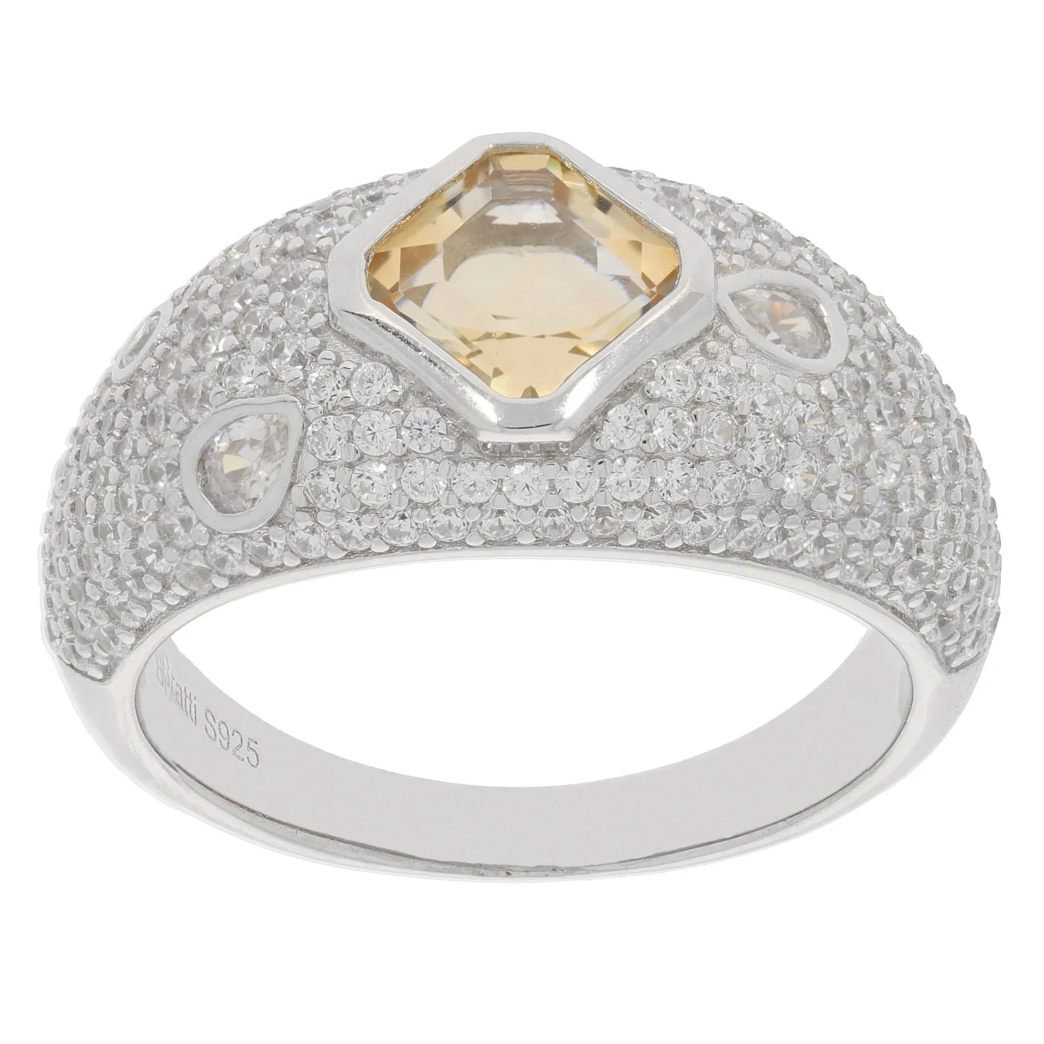 Emerald Yellow Citrine Sterling Silver Ring with Moissanite Accent