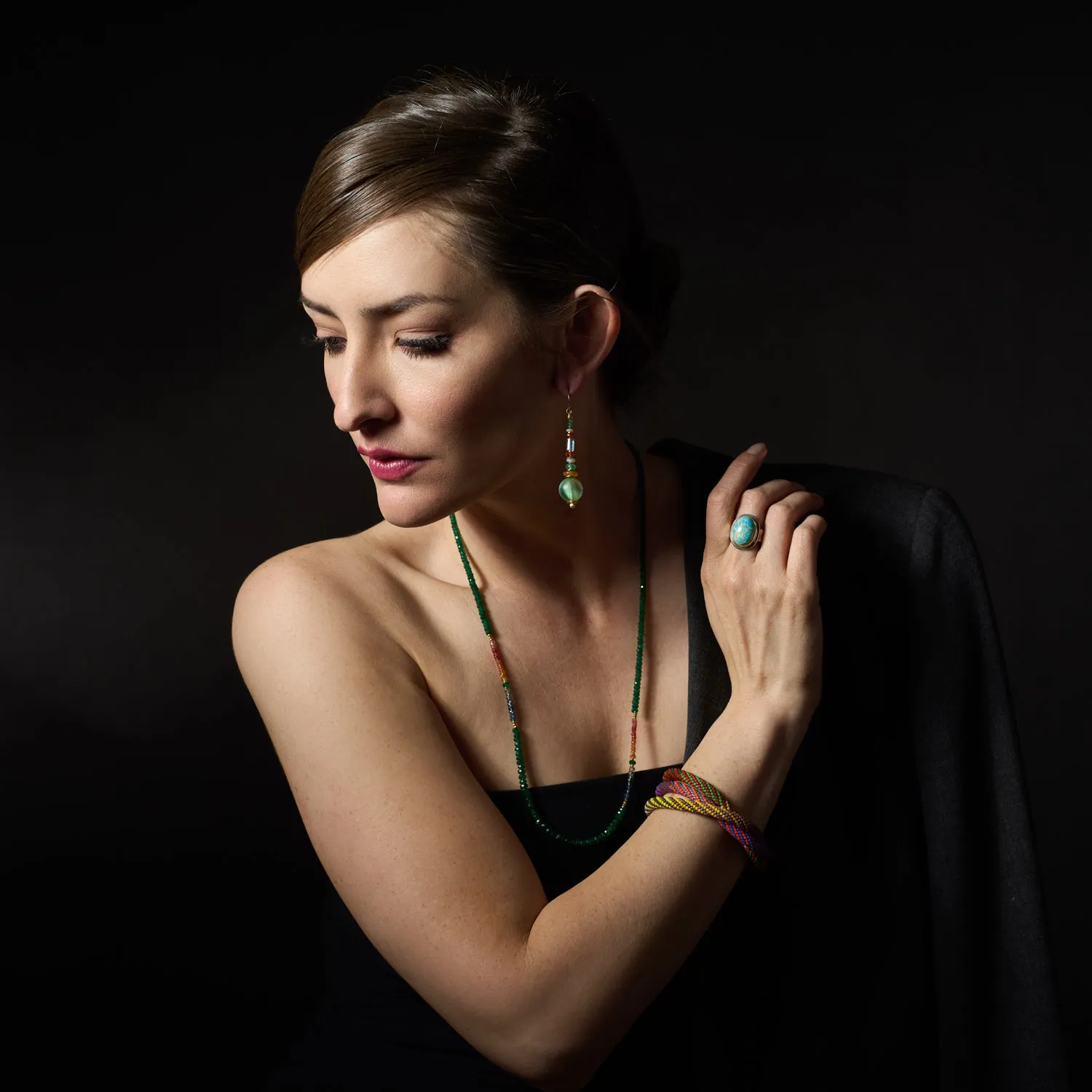Fire Opal Earrings with Emeralds