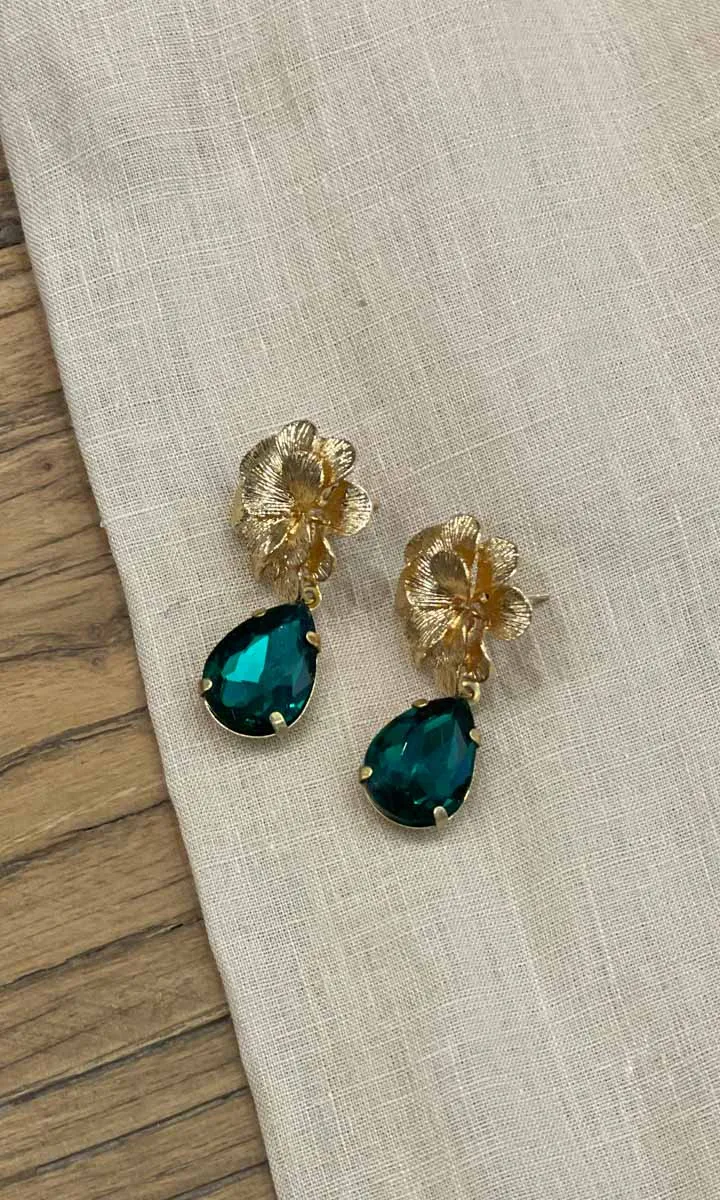 Fleur Drop Earrings - Emerald Green