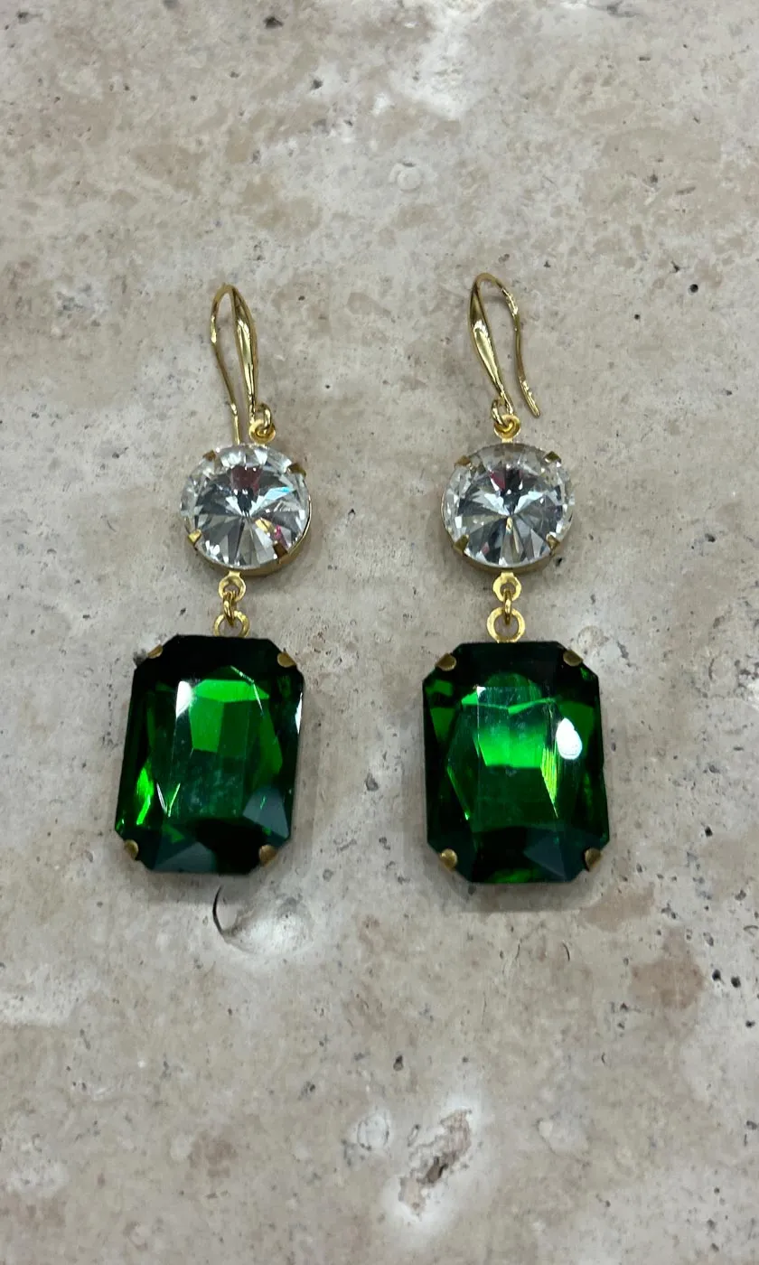 Fleur Emerald Two Drop Hook Earrings