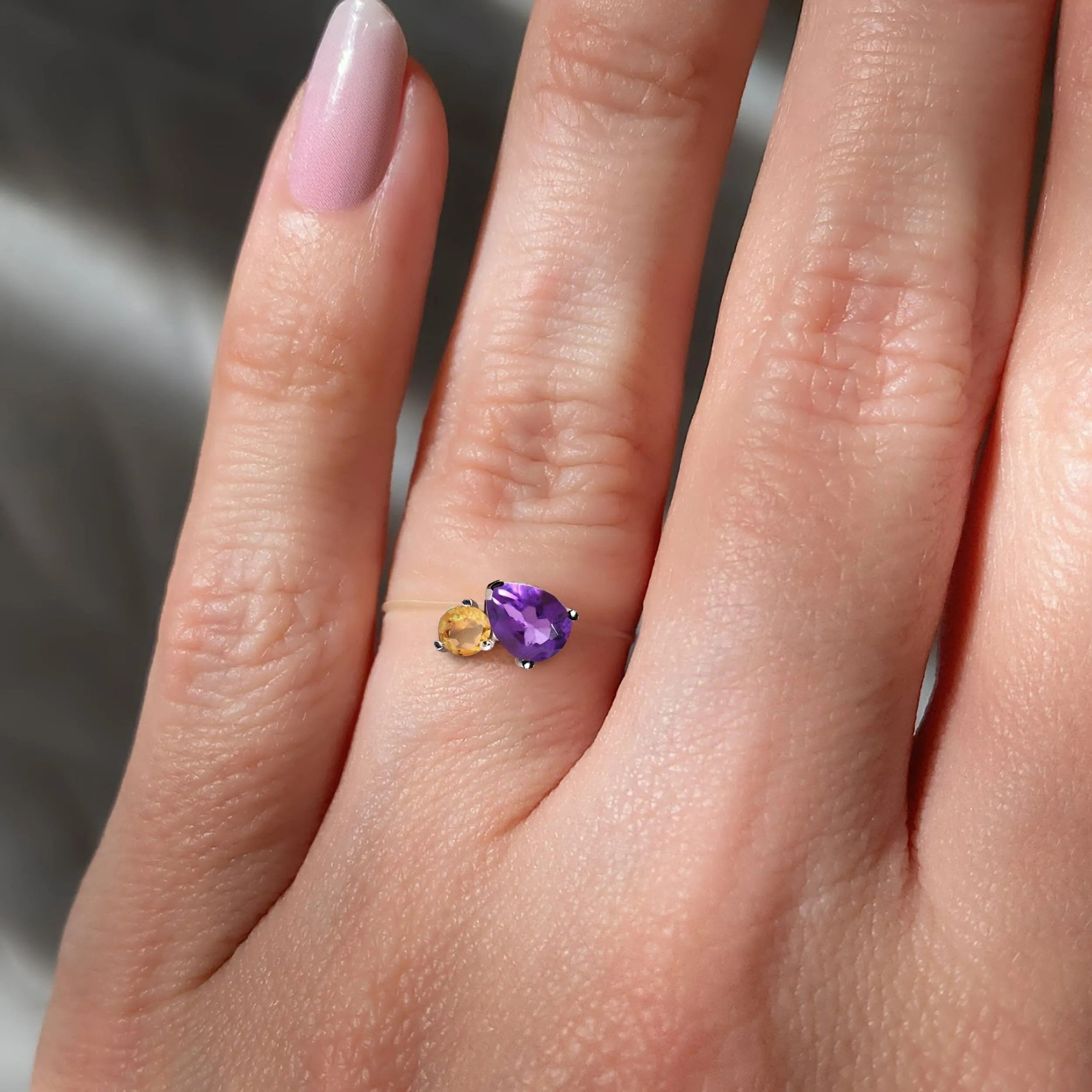 Floating Ring - Toi Et Moi Amethyst & Citrine