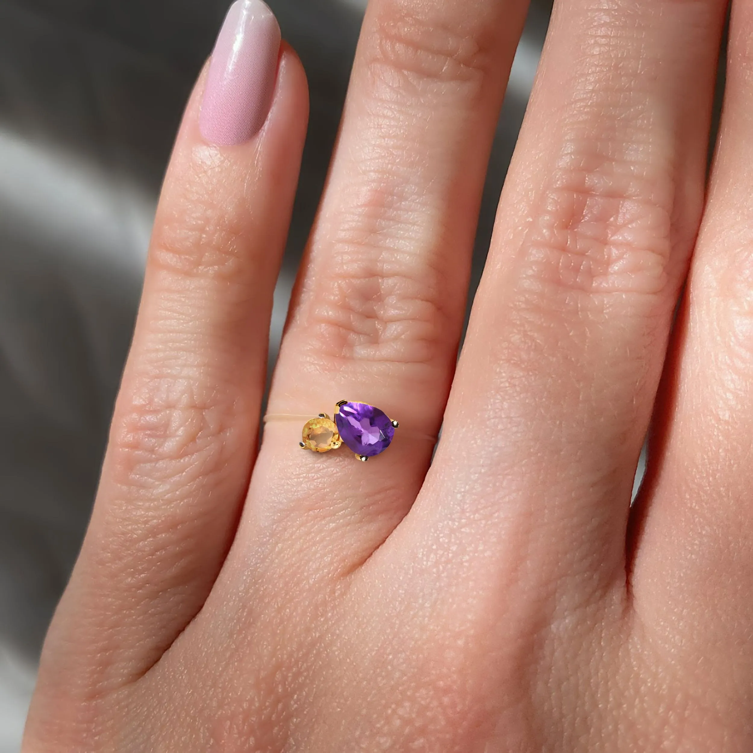 Floating Ring - Toi Et Moi Amethyst & Citrine