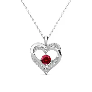Forever January 18k White Gold Plated Garnet Birthstone Double Heart Necklace with Crystals