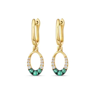 Frederic Sage 14K Yellow Gold Oval Shaped Emerald and Diamond Dangle Earrings