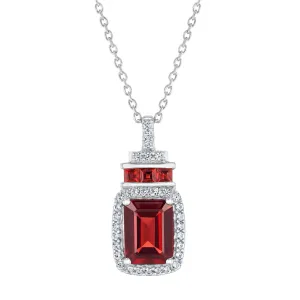 Garnet and Created White Sapphire Sterling Silver Pendant Necklace