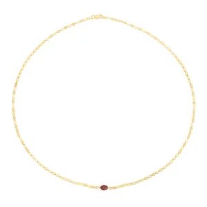 Garnet and Yellow Gold Solid Mirror Chain Necklace 2.2mm - 16 Inches