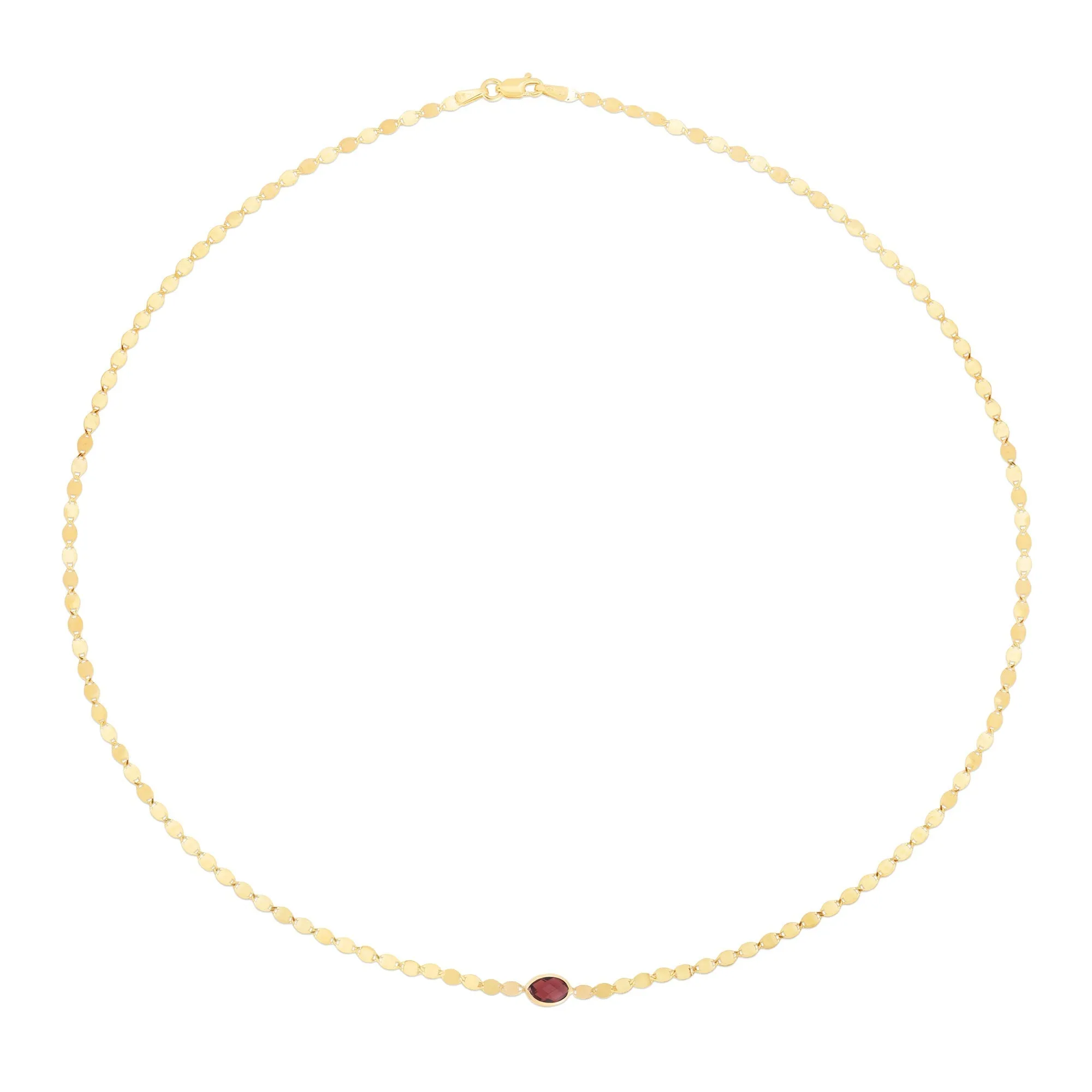 Garnet and Yellow Gold Solid Mirror Chain Necklace 2.2mm - 16 Inches