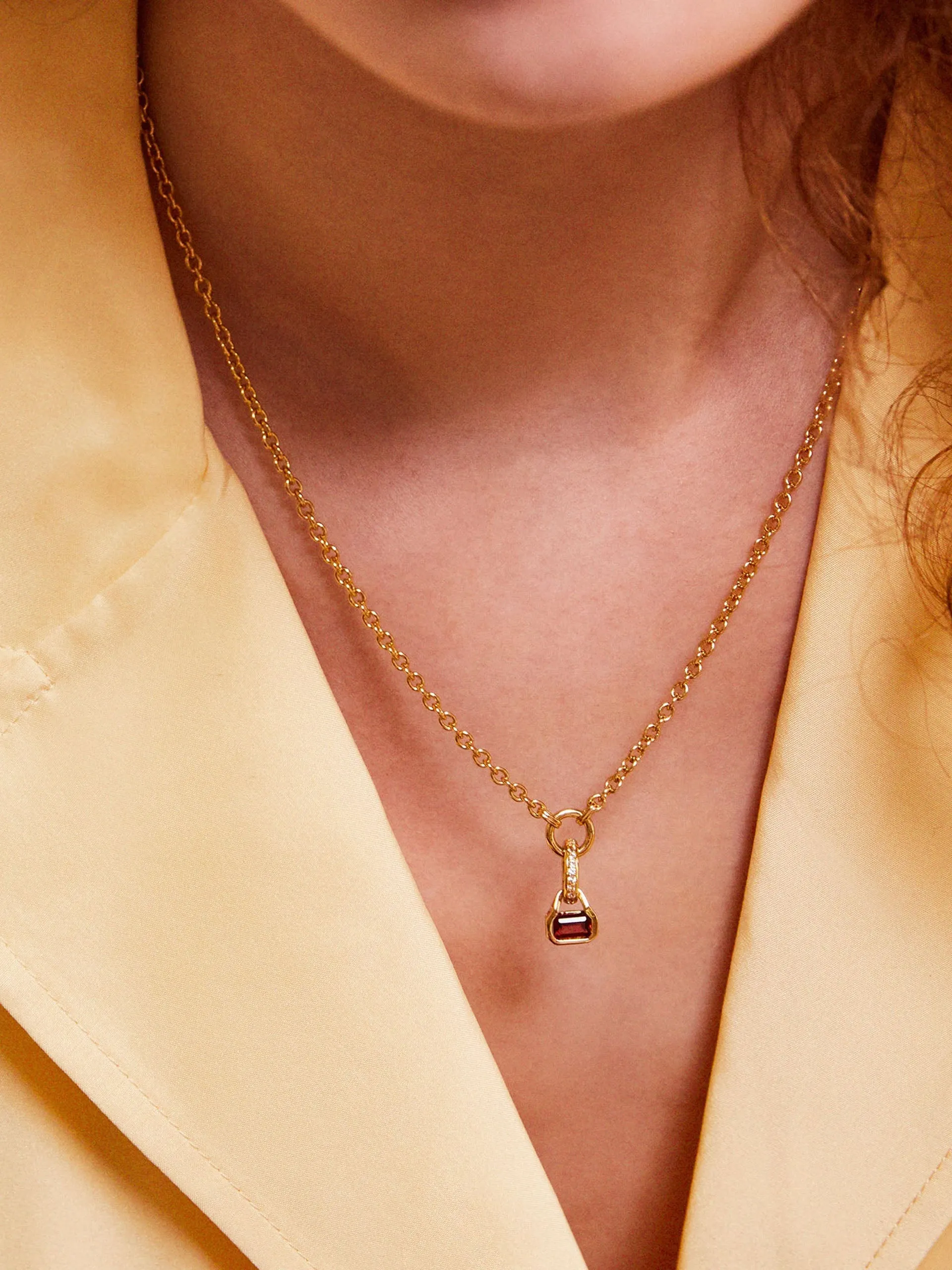 Garnet charm on carrier chain