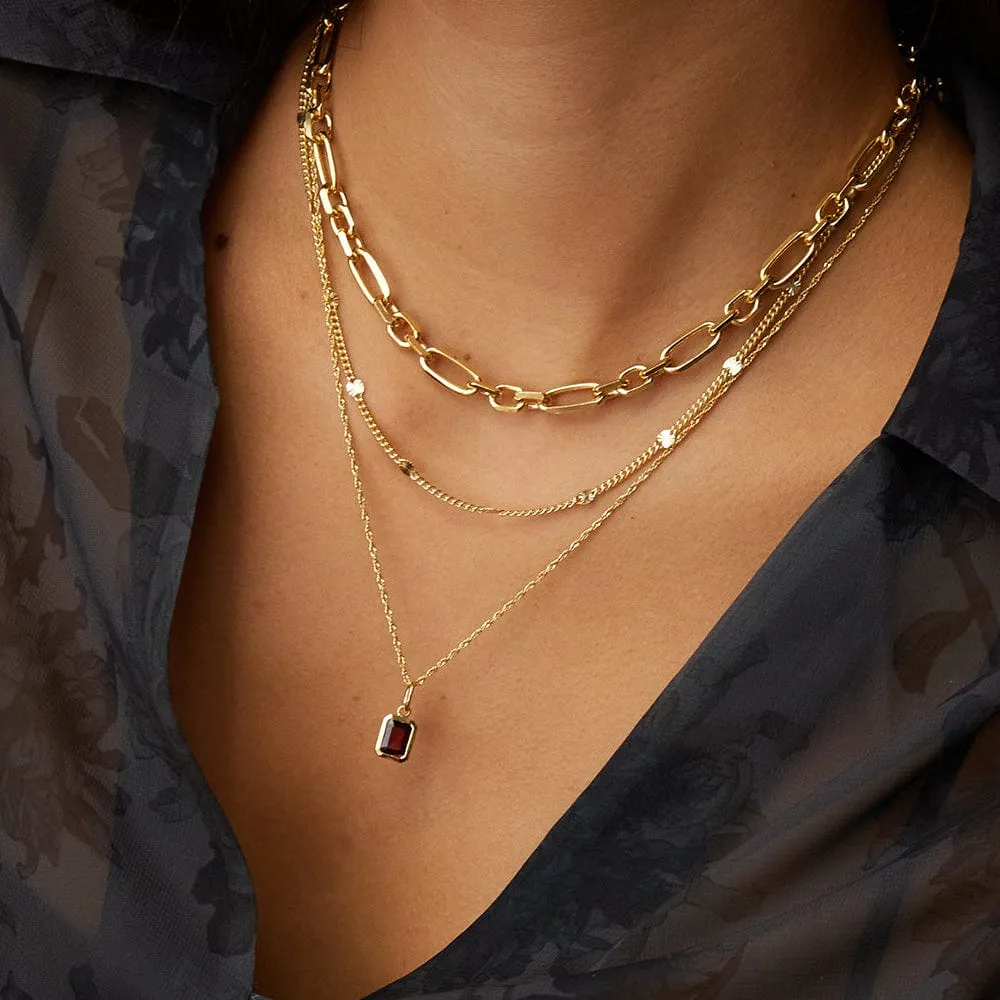 Garnet January Birthstone Charm Necklace 18ct Gold Plate