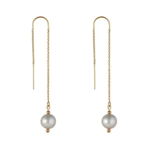 Gold Filled Grey Pearl Threader Earrings