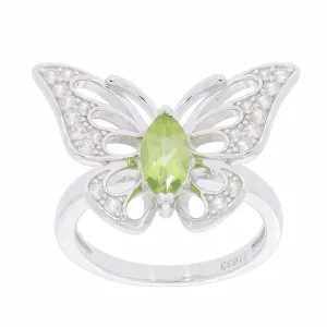 Green Peridot Sterling Silver Ring with Diamond Accent