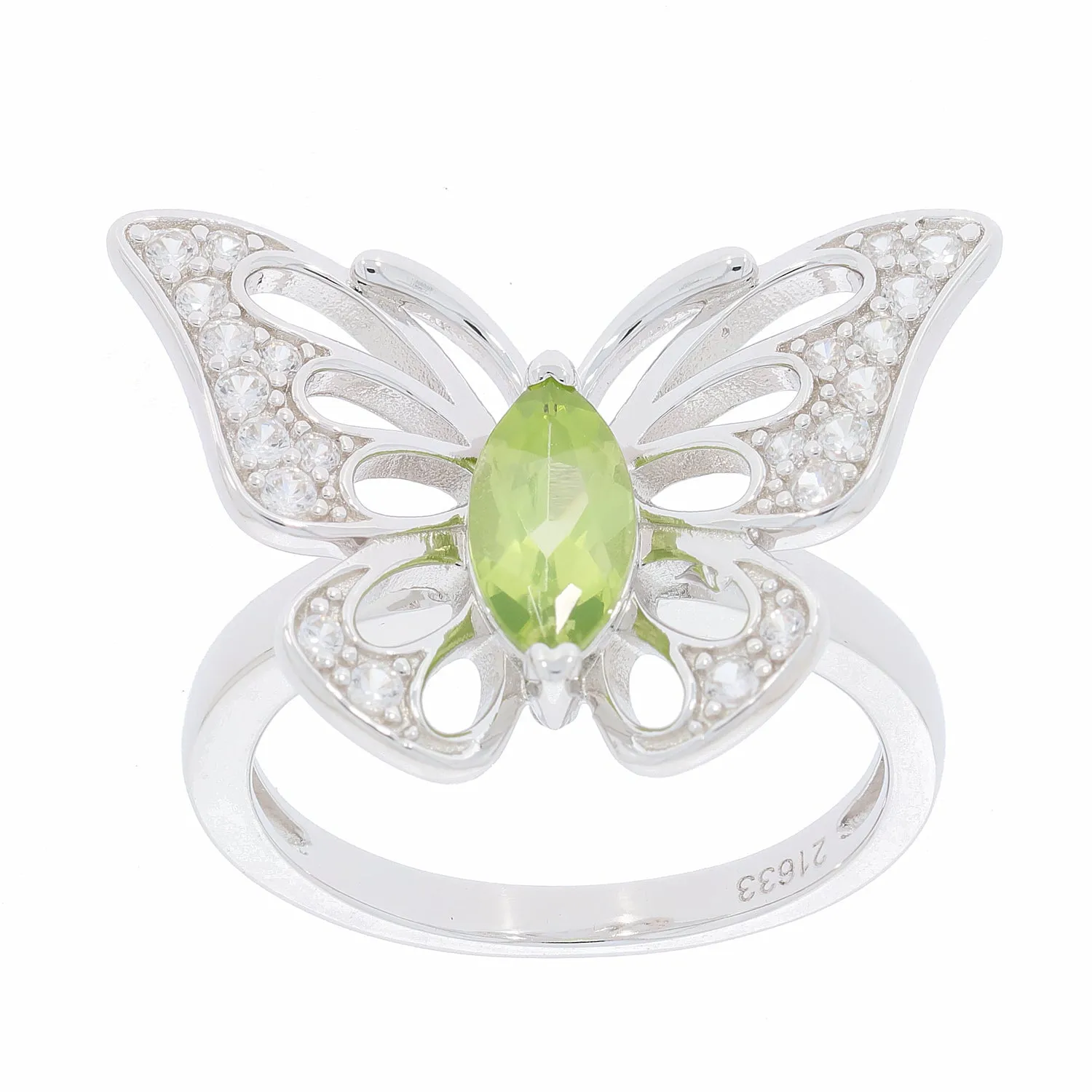 Green Peridot Sterling Silver Ring with Diamond Accent
