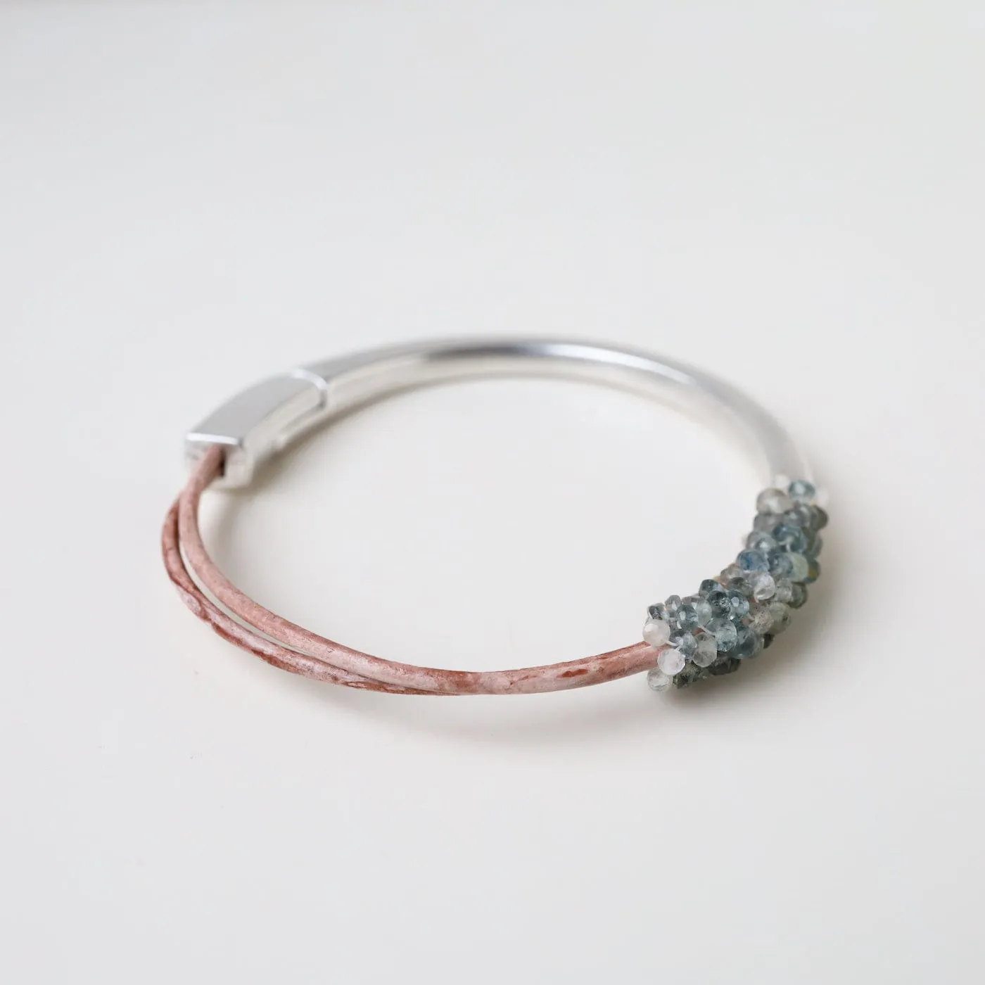 Hand Stitched Tiny Moss Aquamarine Bracelet