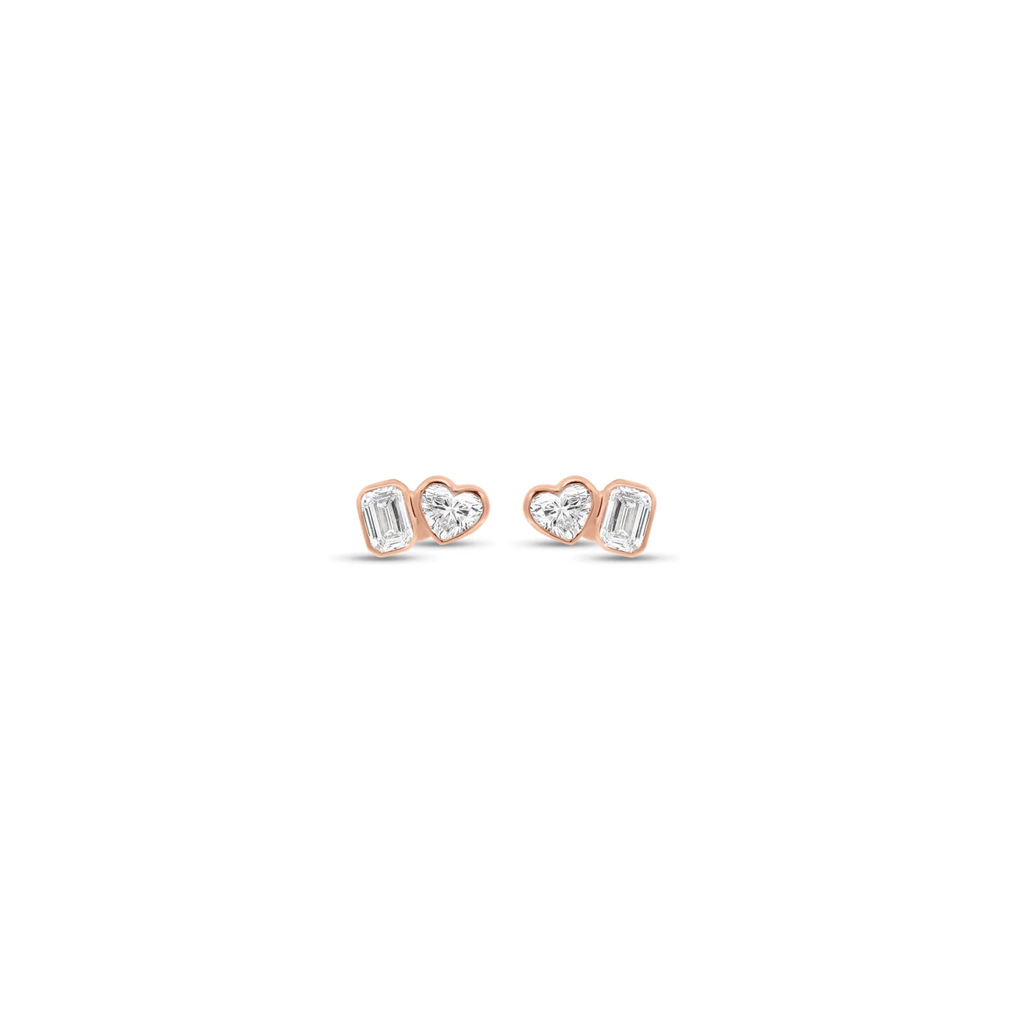 Heart & Emerald-Cut Diamond Duet Stud Earrings