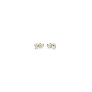 Heart & Emerald-Cut Diamond Duet Stud Earrings