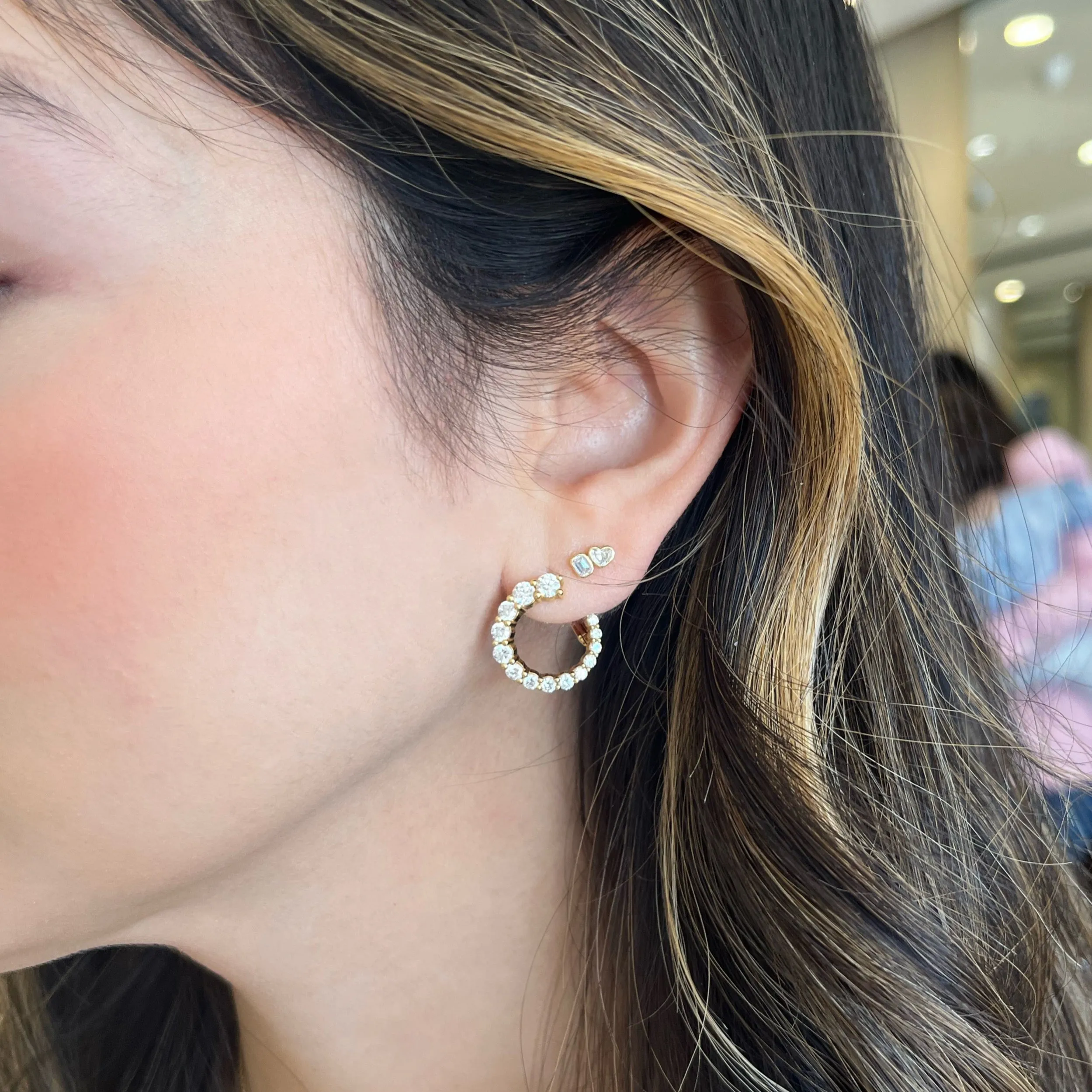 Heart & Emerald-Cut Diamond Duet Stud Earrings