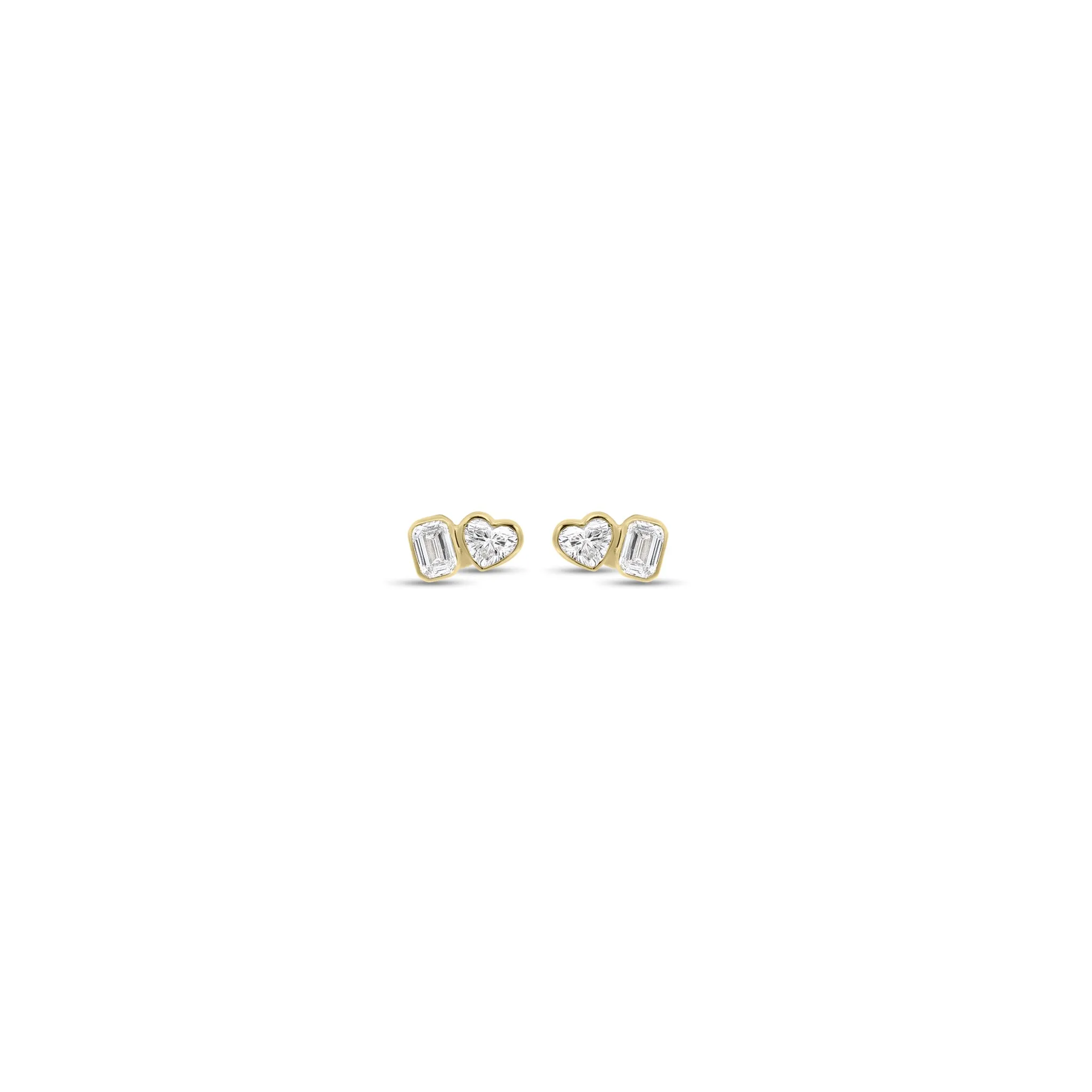 Heart & Emerald-Cut Diamond Duet Stud Earrings