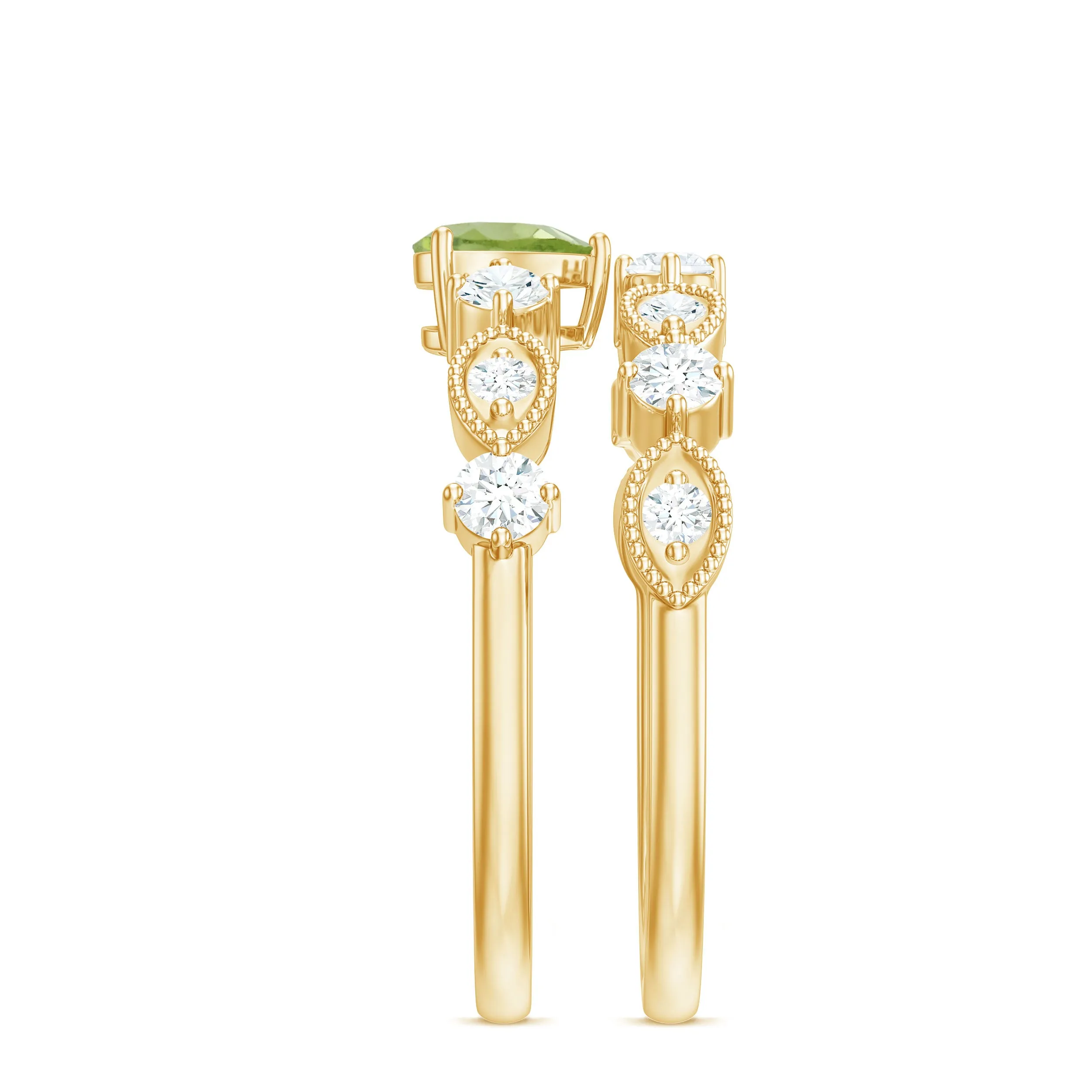 Heart Shape Peridot Ring Set with Moissanite