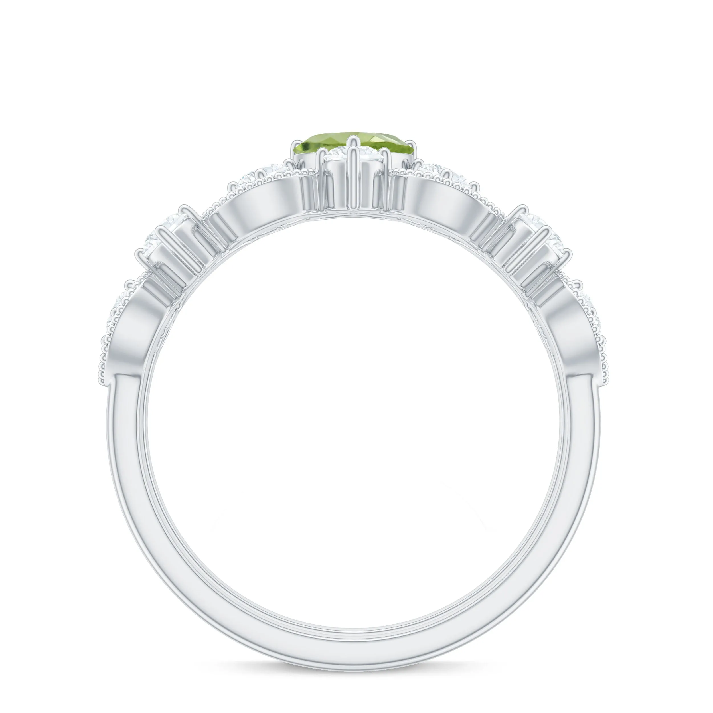 Heart Shape Peridot Ring Set with Moissanite