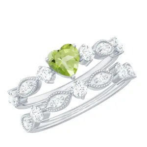 Heart Shape Peridot Ring Set with Moissanite