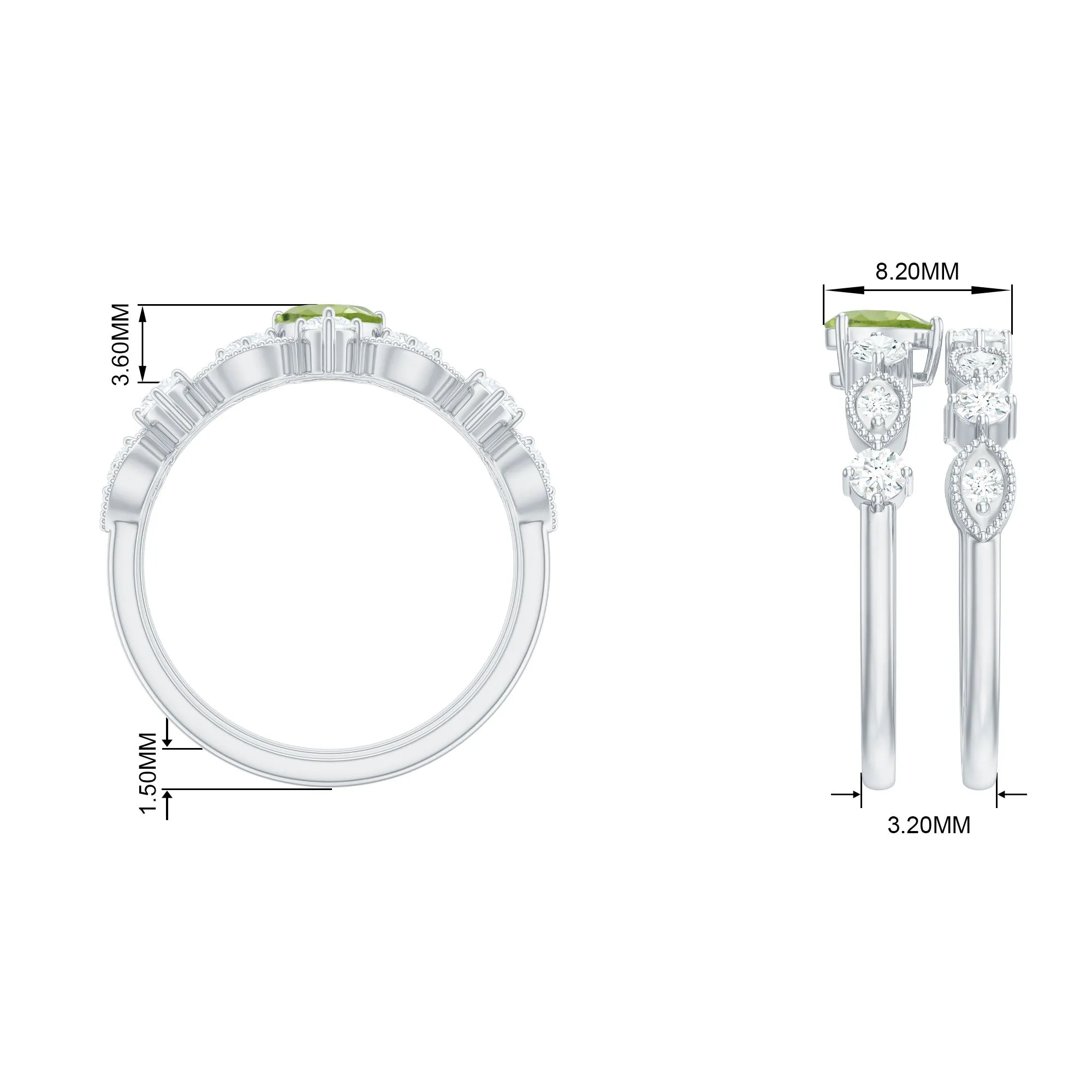 Heart Shape Peridot Ring Set with Moissanite