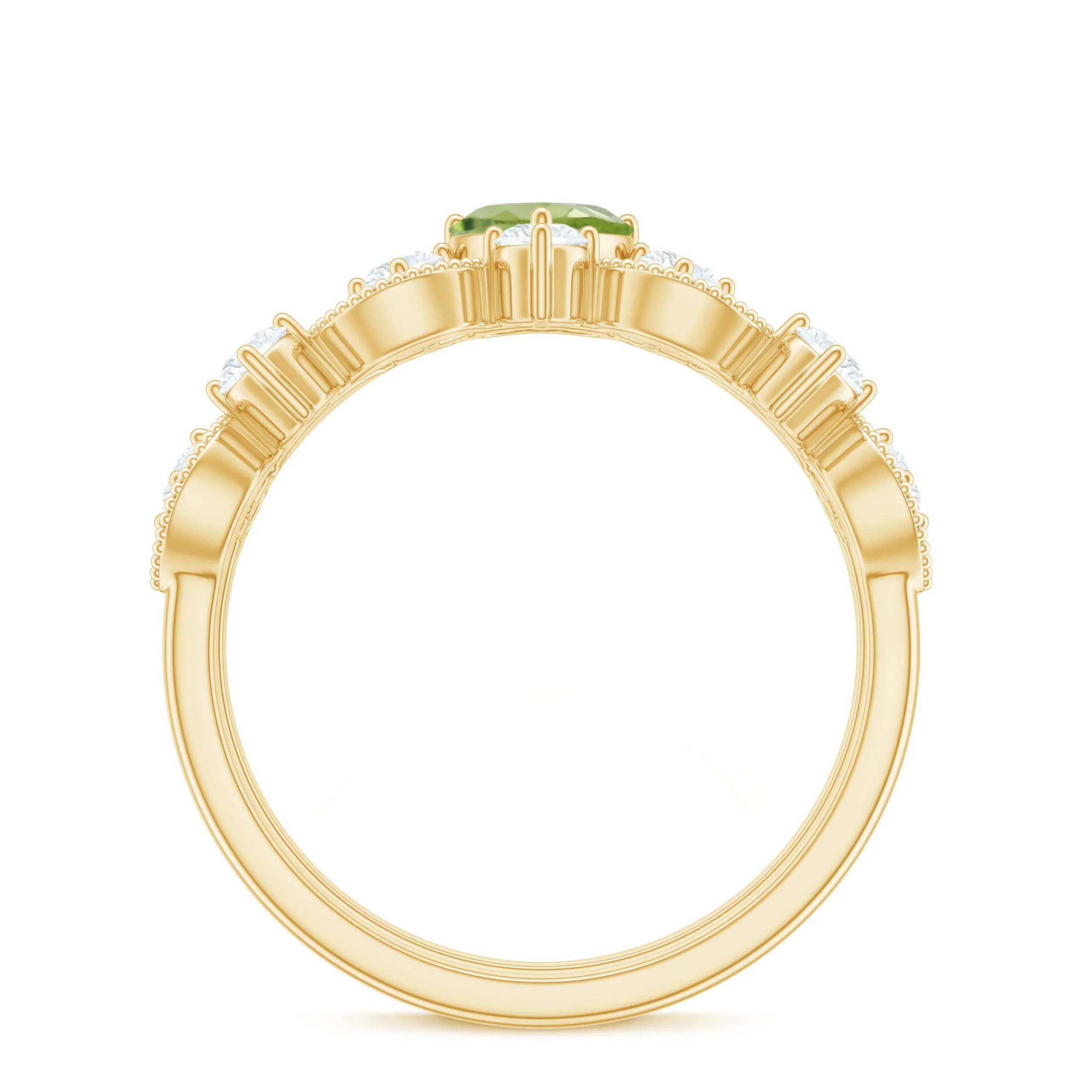 Heart Shape Peridot Ring Set with Moissanite
