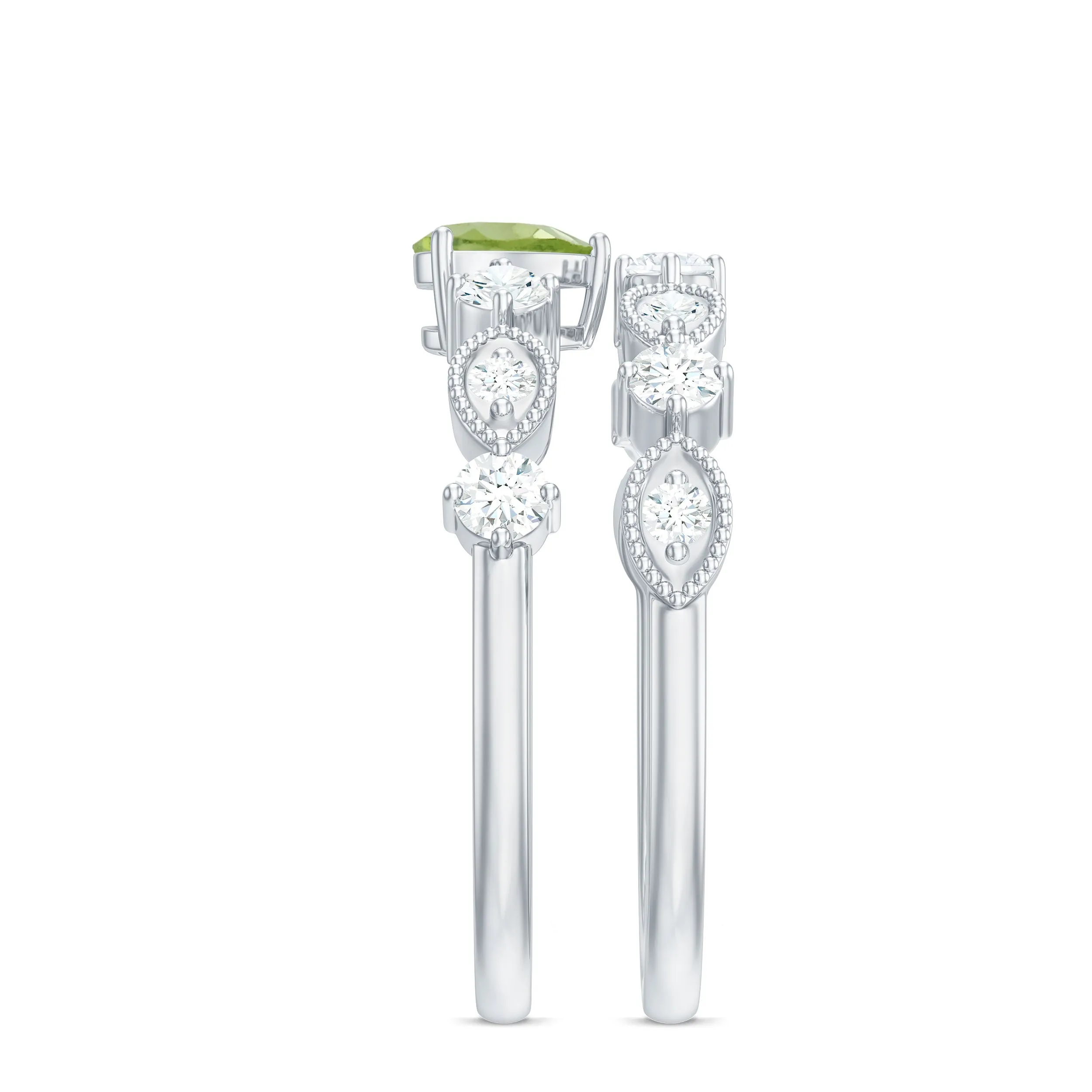 Heart Shape Peridot Ring Set with Moissanite