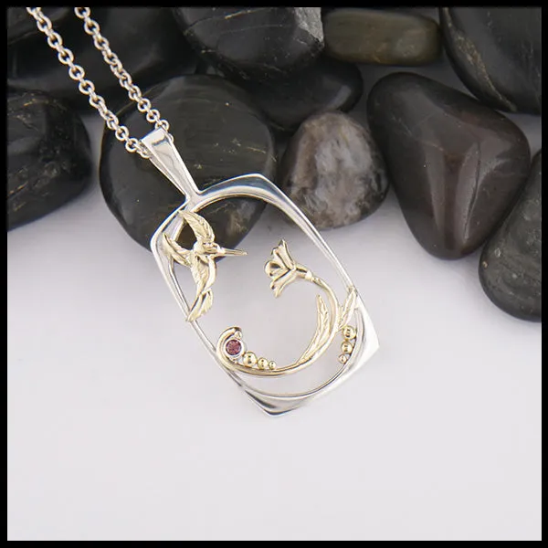 Hummingbird & Flower Pendant