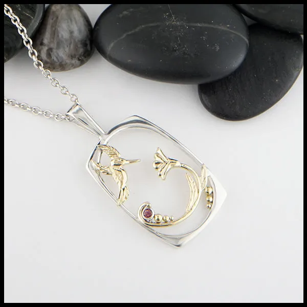 Hummingbird & Flower Pendant