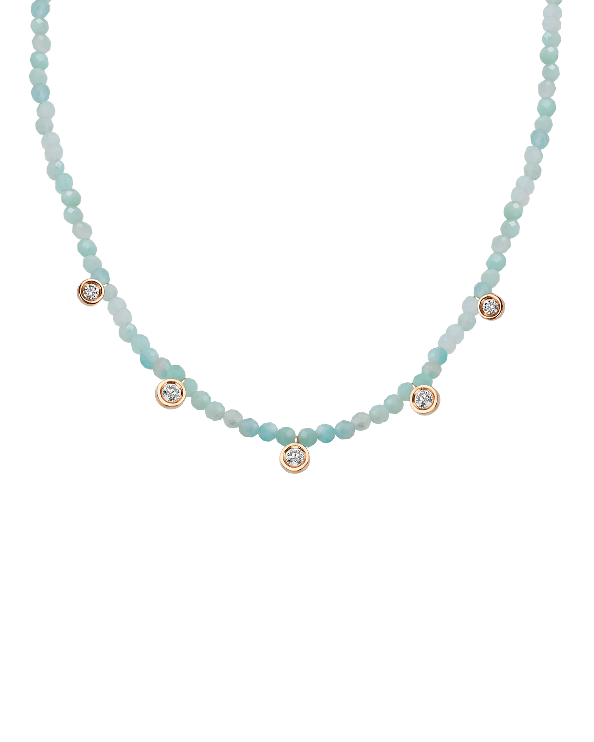 Jade Gemstone & Five diamonds Necklace - 14K White Gold