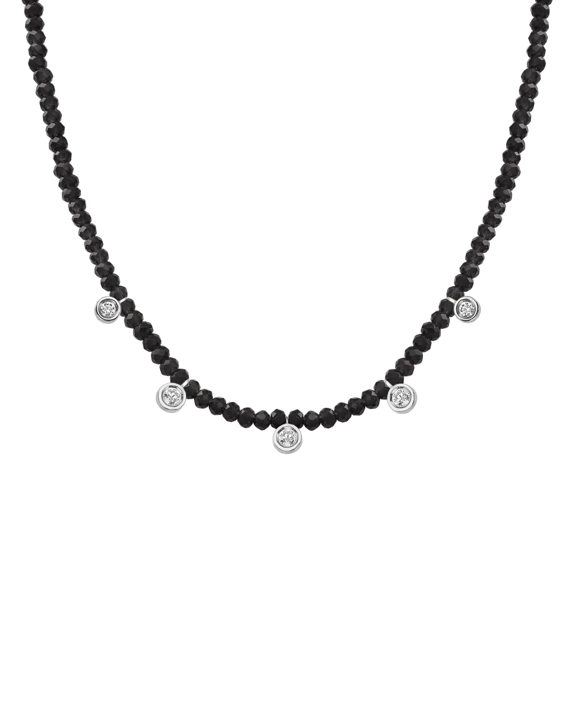 Jade Gemstone & Five diamonds Necklace - 14K White Gold