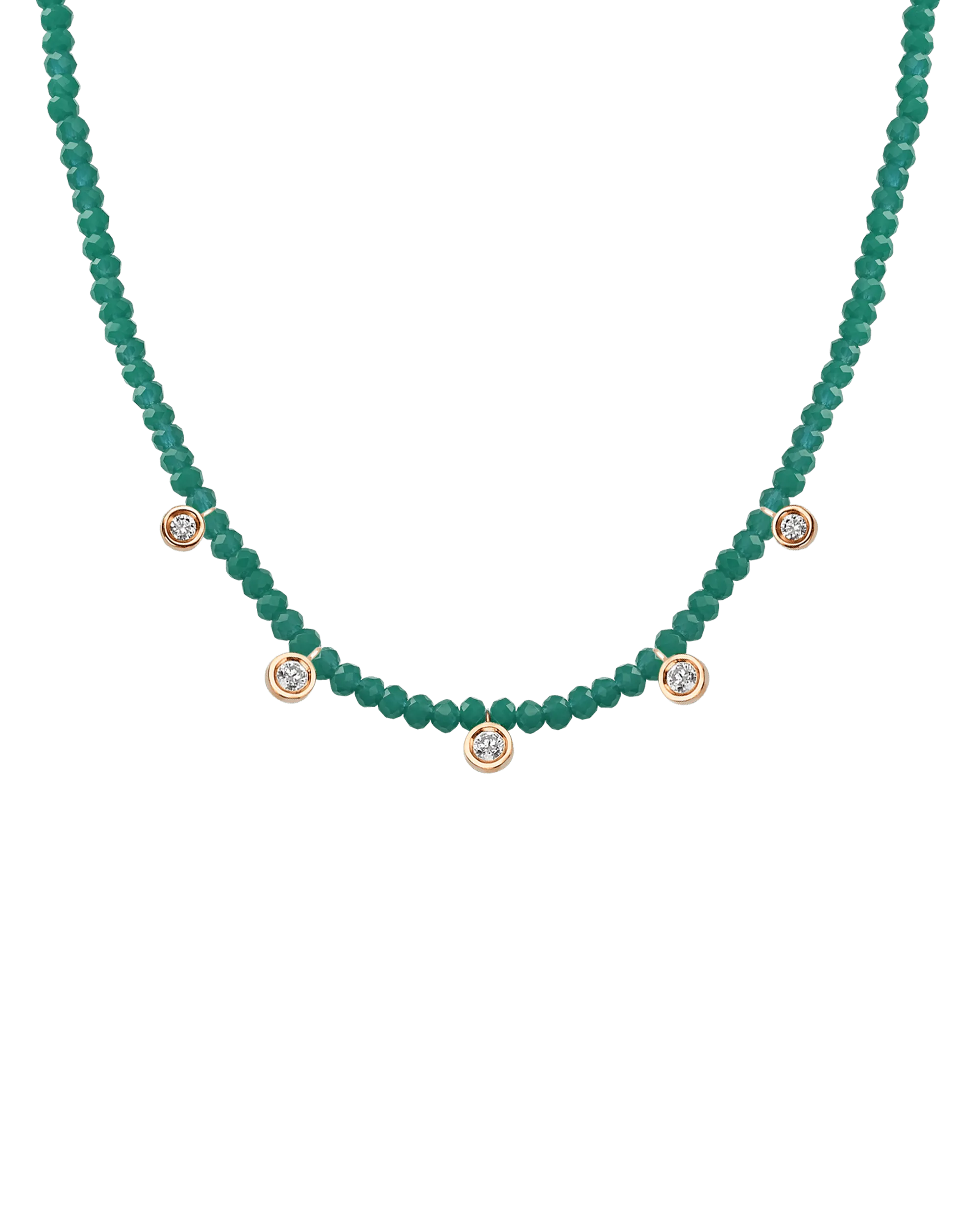 Jade Gemstone & Five diamonds Necklace - 14K White Gold