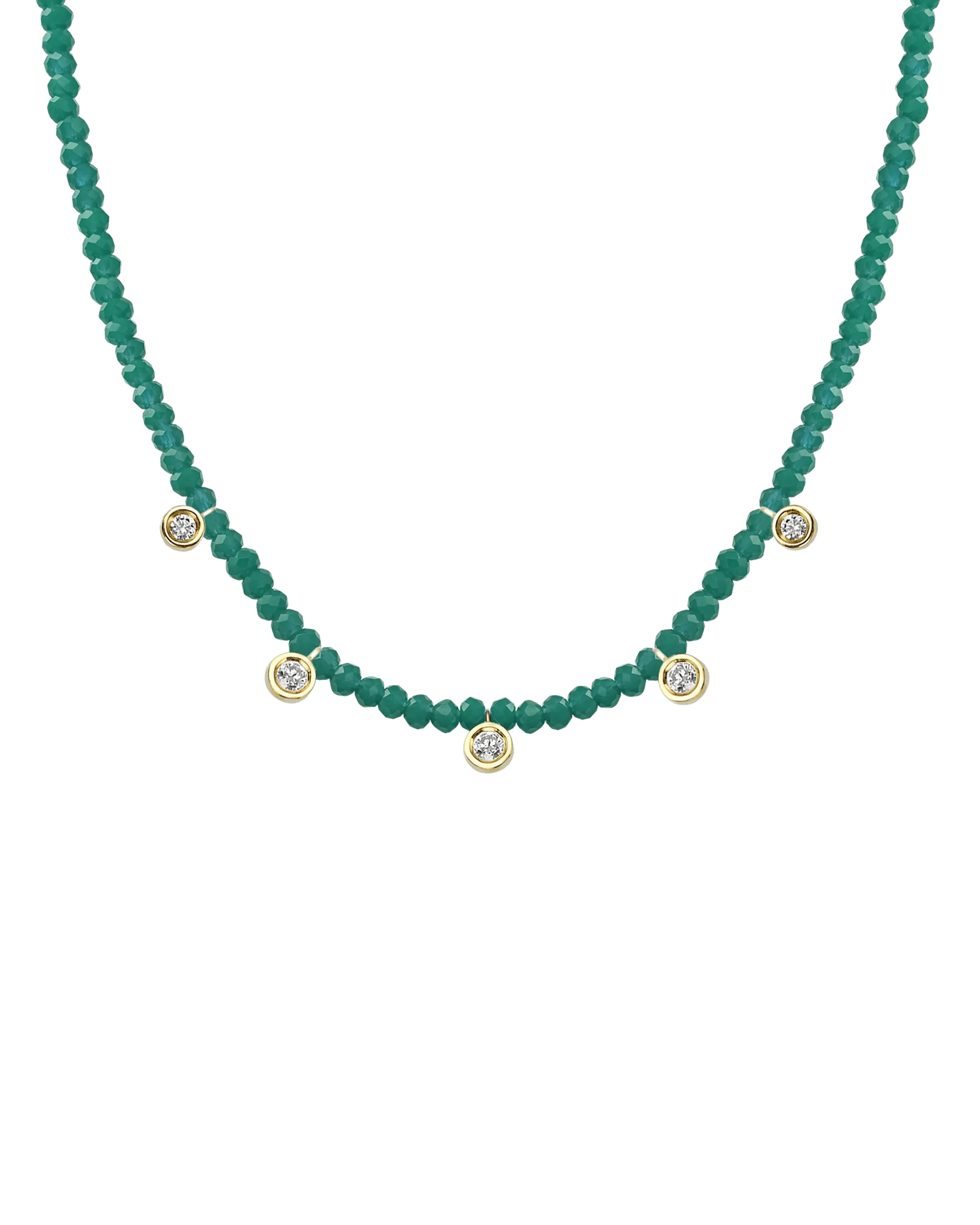 Jade Gemstone & Five diamonds Necklace - 14K White Gold