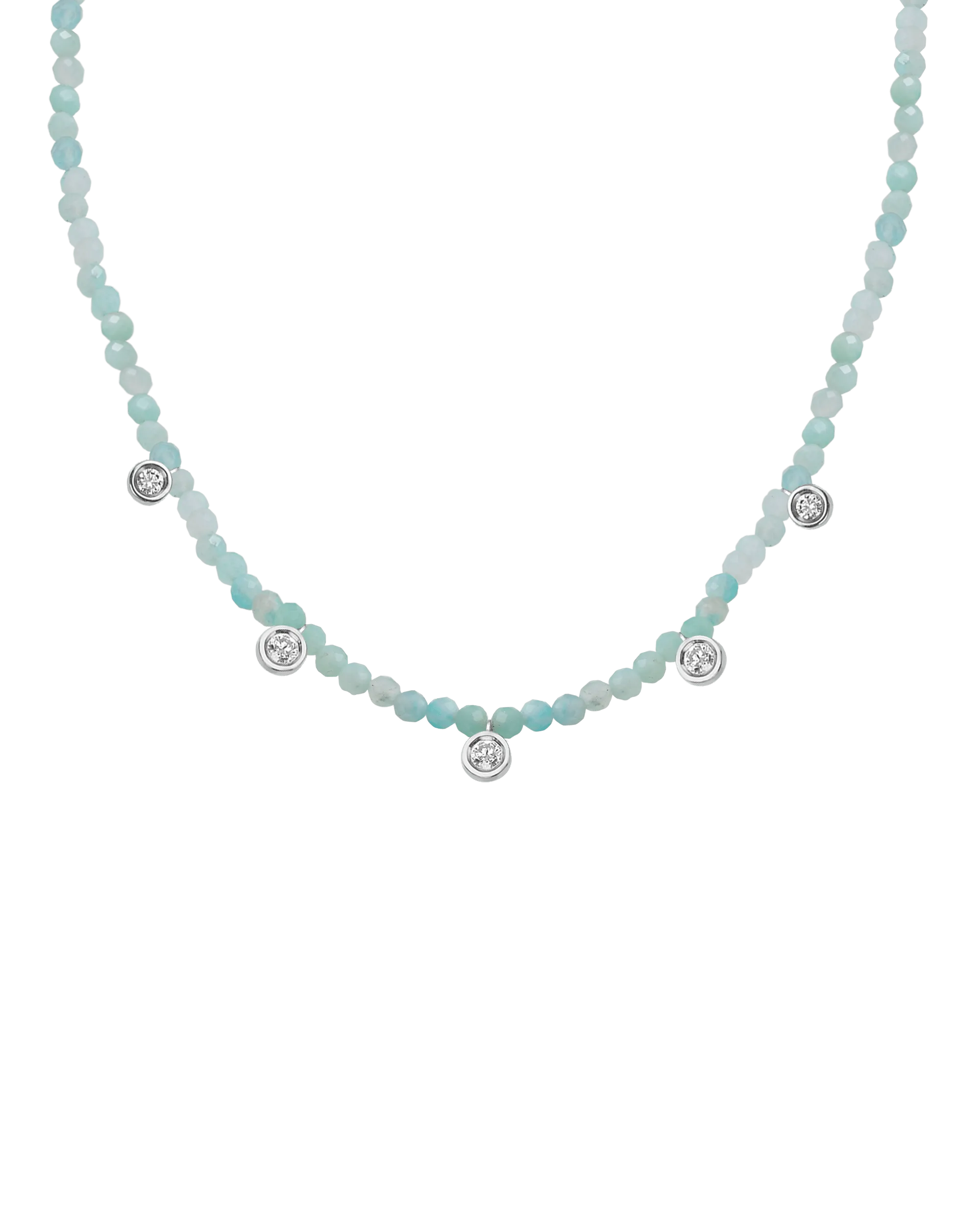 Jade Gemstone & Five diamonds Necklace - 14K White Gold